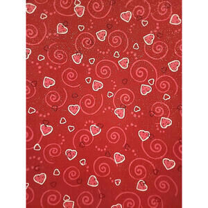 Hearts Scrolls Red Glitter Valentine's Day 100% Cotton Fabric 1 Yard Love